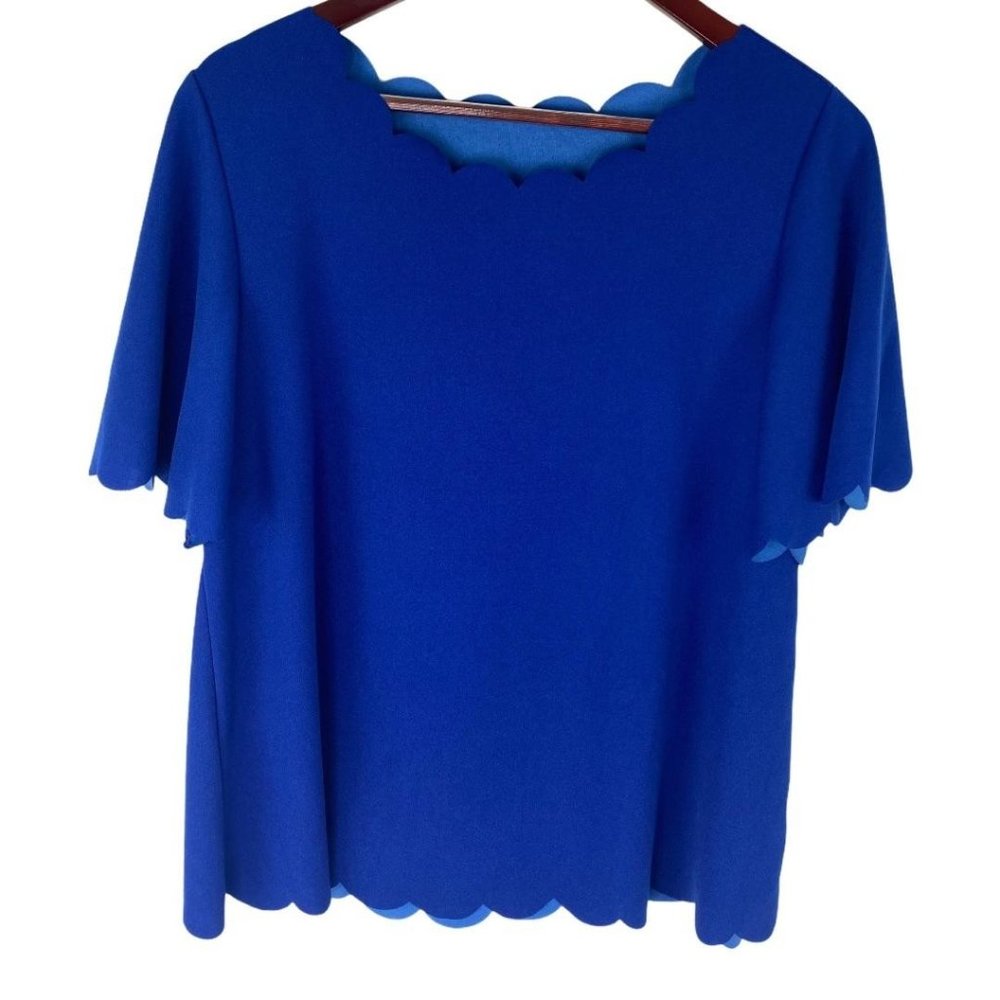 Scallop Detail Blue Blouse Size Medium